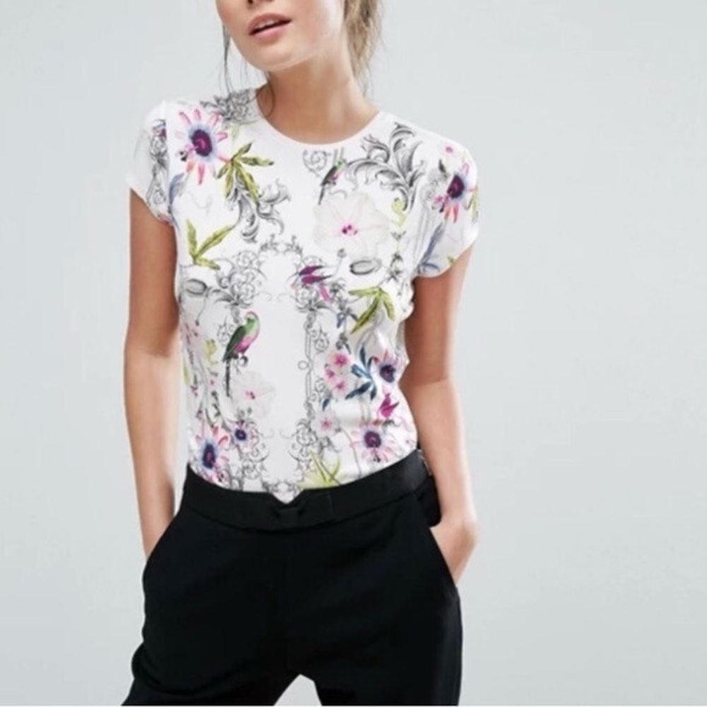 Ted Baker White Floral Print Short Sleeve Tee